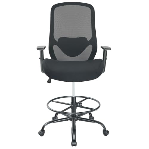 Drafting Office Chair Big and Tall 450lbs Heavy Duty for Standing Desk - color: Black