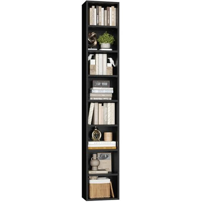 FOTOSOK Bookshelf Bookcase 8-Tier Narrow Bookshelf Tall CD Media Tower Rack | 11.6 X 9.3 X 70.9 Black Bookshelf, Tall Narrow Slim Skinny Display Bookcase with Cube Storage and 4 Adjustable Shelves - color: Black