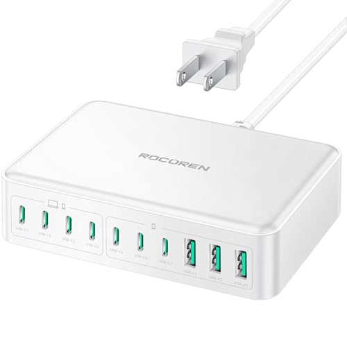 Rocoren 480W GaN 10‑Port Charging Station,PD 100W Fast Charger Block Hub - color: White-480W
