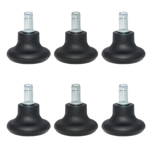 6 Pack Black Chair Glides, Office Chair Feet 11mm | Nylon Body, Steel Stem, 57mm Height, 52mm Base, 22mm Grip Ring, Push In Install, Fits Stools - style: Big