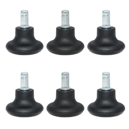 6 Pack Black Chair Glides, Office Chair Feet 11mm | Nylon Body, Steel Stem, 57mm Height, 52mm Base, 22mm Grip Ring, Push In Install, Fits Stools - style: Big