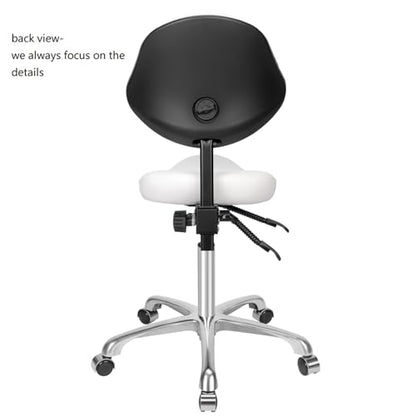 Kaleurrier Saddle Stool with Back Support: Rolling Saddle Chair with Wheels - color: White, size: With Back