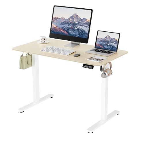43"x24" Standing Desk, Height Adjustable Sit-Stand Home Office, Oak | Electric Adjustable Standing Desk, Sit to Stand Computer Office Desk with Splice Board, Memory Preset, Lifts 28.7''-46.5" - color: White Frame-gold Oak, size: 43-inch