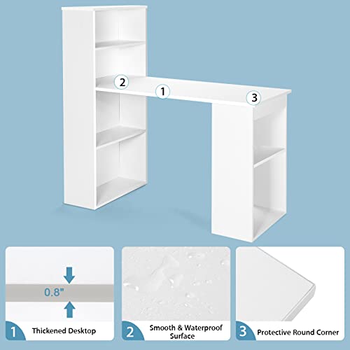 Tangkula White Computer Desk with Bookshelf, Writing Study Desk with Storage Shelves & CPU Stand, Modern Compact Computer Workstation for Home & Office, Space-Saving Design | Modern Compact Workstation w/Bookshelf Storage & CPU Stand, Space-Saving Design