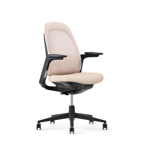 Haworth Breck Ergonomic Office Chair, Home Office Desk Chair, Blush | Computer Desk Chair with Height-Adjustable Lumbar Support, Black Trim, and 4D-Arms - color: Blush, style: Black Trim