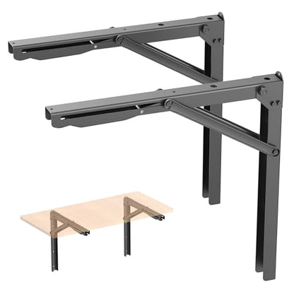 WALMANN Heavy Duty 18" Folding Shelf Brackets, Wall-Mounted Collapsible Brackets for Workbench/Table, 550 lbs Capacity, Space-Saving Hinges for Garage, Kitchen, Laundry(No Board) - size: 18 Inch