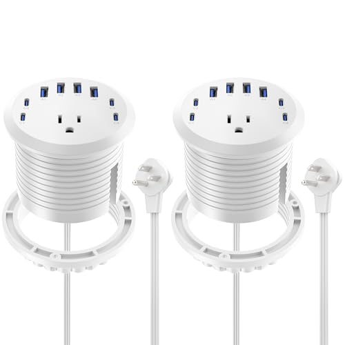 3 inch Desk Power Grommet USB C 65W,Ultra-Flat Plug Power Strip,2PCS | White,Recessed Outlet,Desktop Power Grommet for Office PC Desk Cable Cord Cover,Table Outlets for Home,Office - color: White
