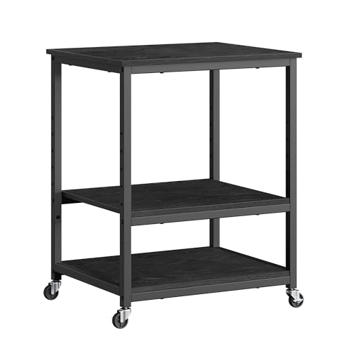 VASAGLE 3-Tier Printer Stand with Locking Wheels, Under Desk Printer Table - color: Ebony Black, size: 3 Tiers/Large