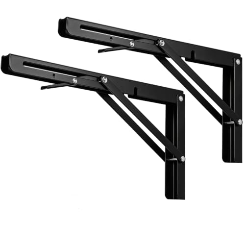 12 Inch Black Folding Shelf Brackets, 2 Pack Metal Heavy Duty Shelf Bracket - color: Black, size: 12 Inch