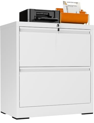 2 Drawer Lateral File Cabinet with Lock, 26.7"W File Cabinets for Home Office, Office Furniture for Organization Hanging Legal/Letter/A4, Metal Filing Cabinet Storage Cabinet, Require Assembly, White - color: White, size: 2 Drawers (26.77 in Width)