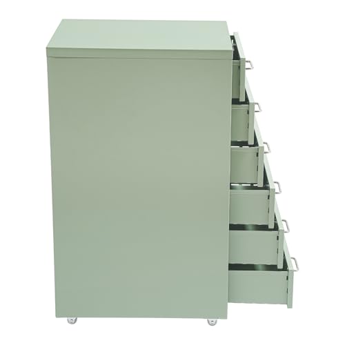 6 Drawers File Cabinet with Lock Rolling Mobile Filing Cabinet with Wheels Under Desk Vertical Filing Cabinet for Office/Home Metal (Cream Green) - color: Cream Green