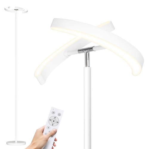 SUNMORY Floor Lamp for Living Room, 28W Bright LED Lamp with Remote Control | 1600lm Dimmable Rotatable Standing Lamp, 74" Tall Modern Reading Torchiere Uplighter Lamp for Bedroom Office Corner, White - color: White