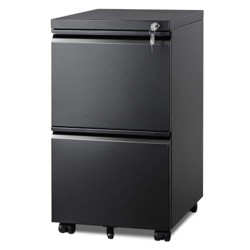 DEVAISE 2 Drawer Mobile File Cabinet, Fully Assembled - color: Black, size: 17"D x 15"W x 27"H