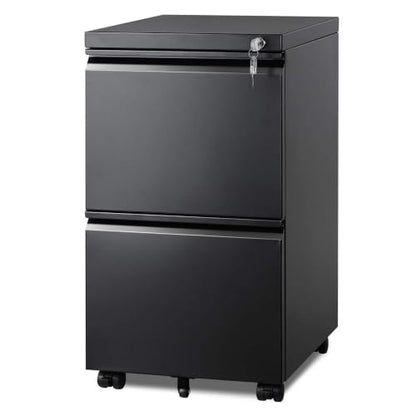 DEVAISE 2 Drawer Mobile File Cabinet, Fully Assembled - color: Black, size: 17"D x 15"W x 27"H