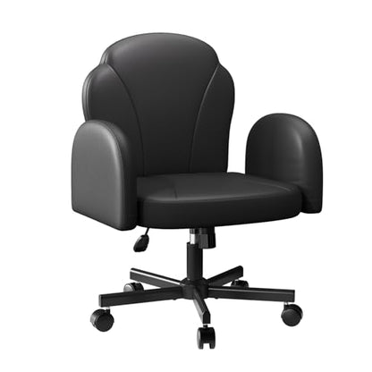 Bestier Criss Cross Office Chair with FILP-Up Armrests, Black PU Leather | Rocking Recline, Swivel Makeup Vanity Chair with 5-Level Folding Armrest, Cross Legged Desk, Adjustable Height Swivel Chair - color: Black Pu Leather