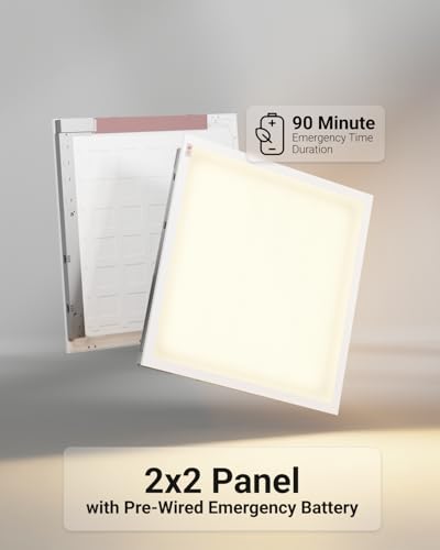 Sunco 2x2 LED Flat Panel Lights, Emergency Backup, 3CCT, 20-40W | 5200LM, 0-10V, Office Lighting, 90 Minute Battery Emergency, Dual Selectable Features, 20/30/40W, 4000/5000/6000K