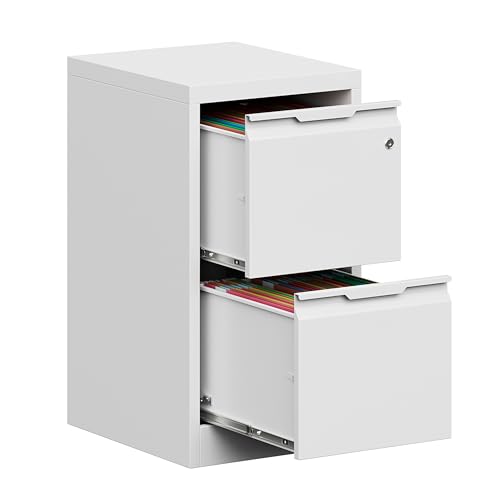 Metal Filing Cabinet with Lock,Vertical File Cabinet 2 Drawer,White File Cabinet with Lock for Home Office/Legal/Letter/A4,Lockable File Cabinets for Hanging File -Assembly Required - color: White, size: 2 Drawer-Vertical-15"W
