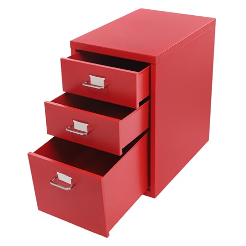 3 Drawers File Cabinet, 16 * 11 * 18.9In Aluminum Alloy Mobile Filing Cabinet Rolling Filing Cabinets Rectangular Storage Cabinets with Lock&4 Wheels for Kitchen Bedroom Living Room (Red) - color: Red