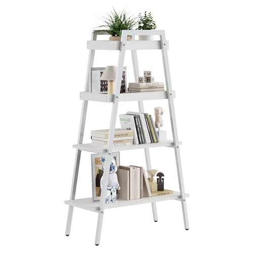 VECELO Ladder Shelf, 4-Tier Bookshelf with Enclosed Edges Design, Wooden Storage Rack Freestanding Bookcase for Living Room Home Office, White