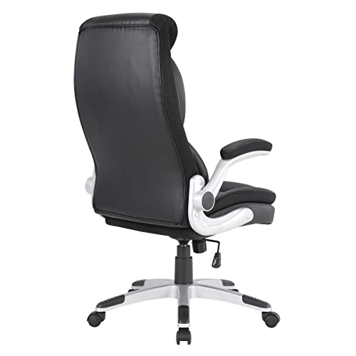 Office Star ECH Series Executive Bonded Leather Office Chair with Lumbar Support and Padded Height Adjustable Arms, Black with Silver Coated Nylon Base - color: Black With Silver Coated Nylon Base