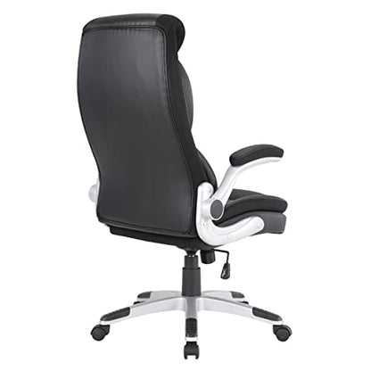 Office Star ECH Series Executive Bonded Leather Office Chair with Lumbar Support and Padded Height Adjustable Arms, Black with Silver Coated Nylon Base - color: Black With Silver Coated Nylon Base