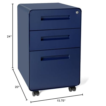 Laura Davidson Furniture Stockpile 3 Drawer File Cabinet with Lock - Under Office Desk Metal Filing Cabinet, Legal/Letter File Folders, Wheels and Stationary Feet, Pre-Assembled, Navy Blue - color: Navy Blue