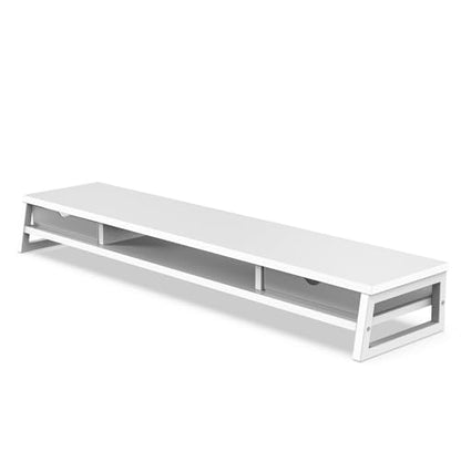 Fenge Dual Monitor Stand Riser, 42.5in Desk Shelf with 2 Drawers, White - color: White