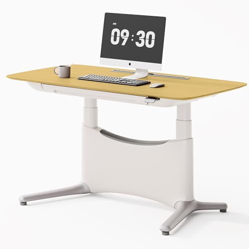 COLAMY Electric Standing Desk 55x28 Inch, Wobble-Free Dual Motor Sit Stand Up Home Office Computer Desk, One Piece Motorized Workstation Gamer Studio Table with Drawers, Footrest,Oak,White - color: Oak + White