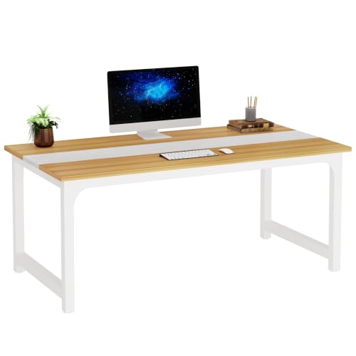 Tribesigns Modern Computer Desk, 63 x 31.5 inch Large Office Desk Computer Table Study Writing Desk Workstation for Home Office, Light Walnut/White - color: Walnut+white, size: 63*31.5 inch