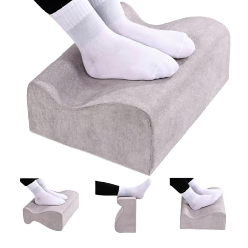 Under Desk Foot Rest – Soft Ergonomic Support Pillow for Heels & Legs, Height Adjustable Leg Elevation Cushion, Comfortable Foot Stool for Office & Home (Grey)