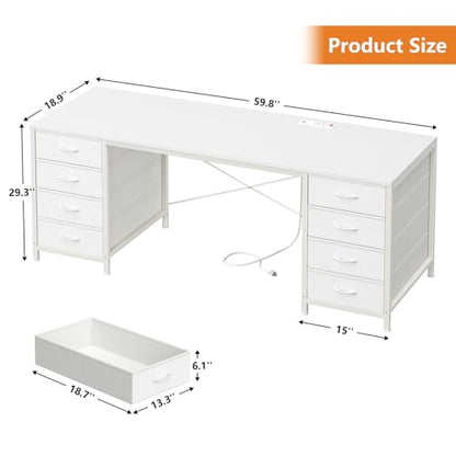 60 Inch Computer Desk with 8 Drawers for Home Office, Bedroom, Living Room - color: White, size: 18.9"D x 59.8"W x 29.3"H