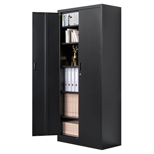 CMY Metal Storage Cabinet, 71" Locking Cabinet with 5 Adjustable Shelves, Large Steel Storage Cabinets for Garage, Home Office, Pantry -Black - color: Black, size: 71"H