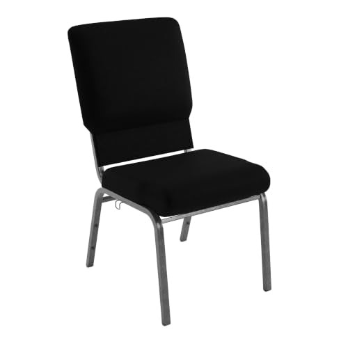 Flash Furniture 18.5 in Wide Church Chair, Black | Durable Construction, Commercial Use - color: Black Fabric/Silver Vein Frame