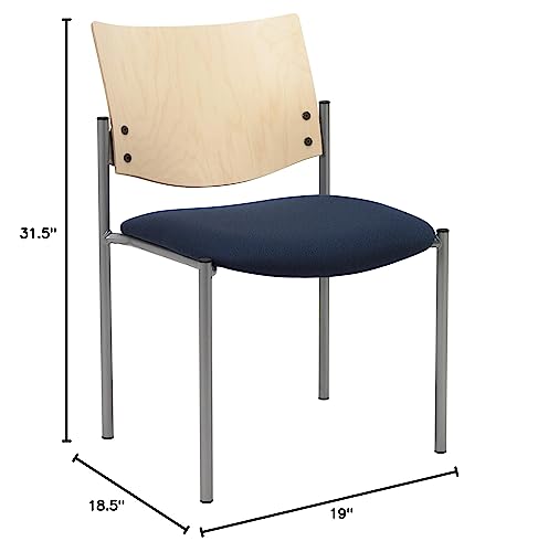 Evolve Series Guest Chair, Armless with Wood Back, Navy fabric, Natural Back - color: Navy Fabric, style: Natural Back