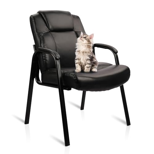 CLATINA Big and Tall Office Chair 500lbs Leather Reception Chair with Bonded Padded Armrest Wide Seat Desk Chair No Wheels for Reception Conference Waiting Room Side Office Home, Black - color: Black, size: 1 Pack