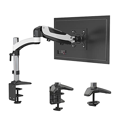 SHOPPINGALL Fully Adjustable Dual Gas Spring LCD Monitor Arm Desk Mount Stand with 1 Swing Arm for One 15"-32" Monitor, Desk Clamp and Grommet Mounting Options in The Box - SA-GM112D (White)