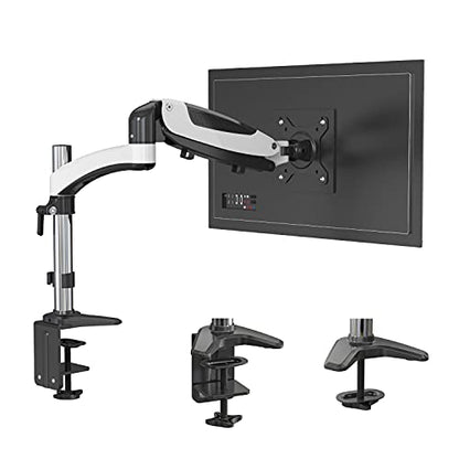 SHOPPINGALL Fully Adjustable Dual Gas Spring LCD Monitor Arm Desk Mount Stand with 1 Swing Arm for One 15"-32" Monitor, Desk Clamp and Grommet Mounting Options in The Box - SA-GM112D (White)