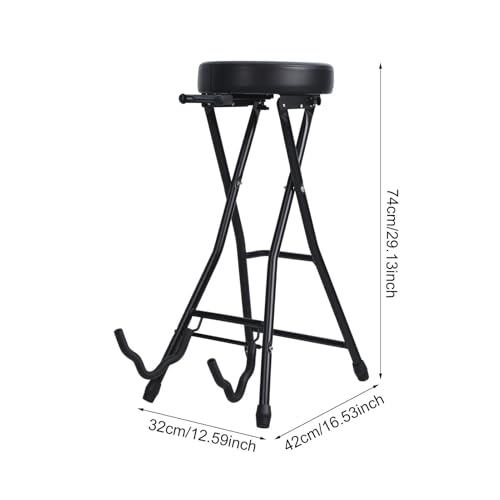 Guitar Stool, Foldable Padded Seat with Built-in Stand & Footrest, Retractable Hook Non-Slip Feet for Acoustic Electric Bass Home Studio Practice (Black-B) - color: Black-b