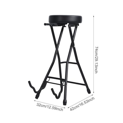 Guitar Stool, Foldable Padded Seat with Built-in Stand & Footrest, Retractable Hook Non-Slip Feet for Acoustic Electric Bass Home Studio Practice (Black-B) - color: Black-b