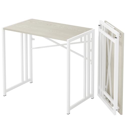 Lutown-Teen 35 inch Small Folding Desk, Natural and White - color: Natural and White, size: 35 Inch
