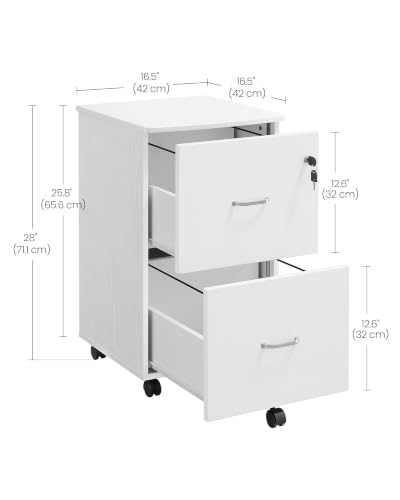 VASAGLE 2-Drawer File Cabinet, Small Rolling, Locking, Printer Stand - color: Snow White, size: with Lock