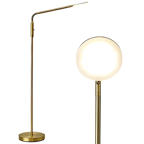 O’Bright Moon - Dimmable LED Floor Lamp, Adjustable Color Temperature for Bedside Reading, Work Light, Art/Crafting Light, Sewing, 360° Flexible Gooseneck, Rotatable Lighting, Antique Brass - color: Antique Brass