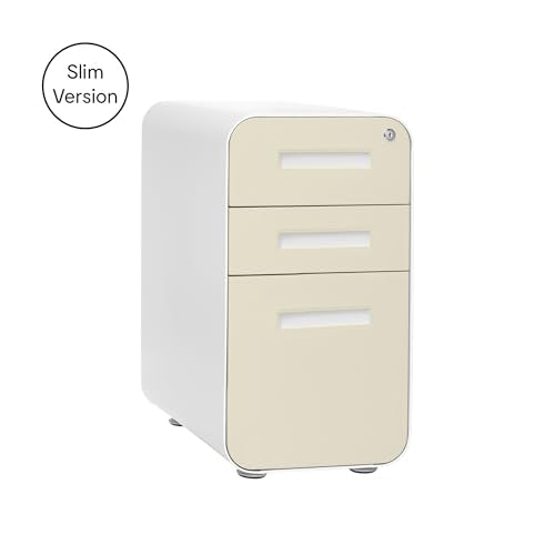 Laura Davidson Furniture Stockpile Slim 3-Drawer Mobile File Cabinet with Lock - Under Desk Metal Filing Cabinet, Legal/Letter File Folders, Wheels & Stationary Feet, Assembled, Ivory Faceplate - color: Ivory