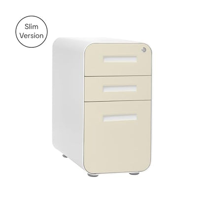 Laura Davidson Furniture Stockpile Slim 3-Drawer Mobile File Cabinet with Lock - Under Desk Metal Filing Cabinet, Legal/Letter File Folders, Wheels & Stationary Feet, Assembled, Ivory Faceplate - color: Ivory