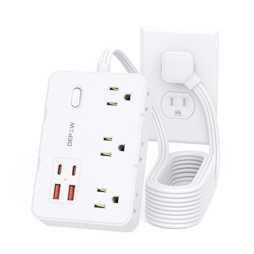 DEPOW10Ft Extension Cord,Flat Plug Power Strip,6 AC & 4 USB Ports (2 USB C) - color: White, size: 10 FT