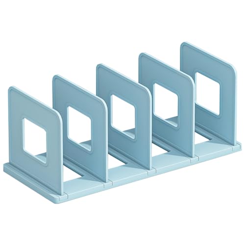 SAYEEC Desk File Sorter Vertical Desktop File Folder Organizer 4 Section Plastic Book Holder Adjustable Shelf Dividers Closet Purse Handbag Mail Binder Organizer Magazine Rack Stand Bookshelf (Blue) - color: Blue