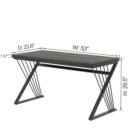 Modern Home Office Desk, Rustic Wood and Metal Computer Desk, Writing Study Gaming Table PC Desks for Living Room Bedroom, Industrial Dark Gray, 53 inch - color: Dark Gray, size: 53 Inch