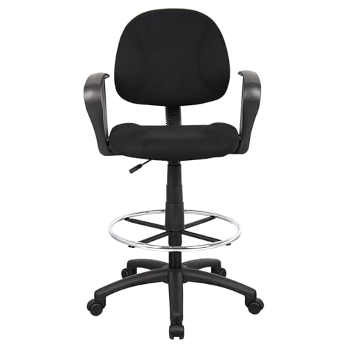 Ergonomic Drafting Chair Black Mid Back Swivel Tall Task Stool Adjustable Foot Ring Loop Arms Mesh Back High Desk Seat for Studio Reception Counter Home Office Lab Architect Workstation