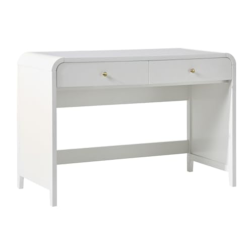 Walker Edison Zoey Modern Curve Design Writing Desk with Drawer, 45 Inch, White - color: White
