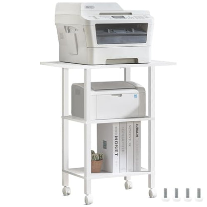 YUFAM 3 Tier Home Printer Stand with Storage, White - color: White, size: 15.75"D×23.65"W×25.7"H